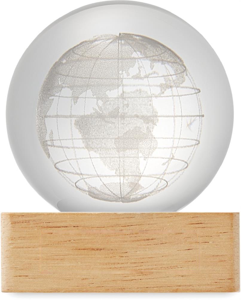 GLOBE LIGHT - LED wereldbol glazen bol — drukvlak voorkant houten voet