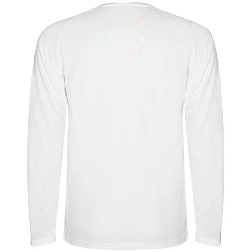 Montecarlo 150 g/m² kinder sport t-shirt lange mouw — drukvlak hoog op de achterzijde