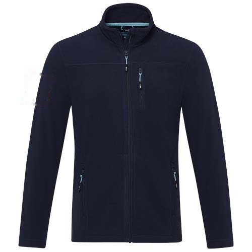 Amber GRS gerecycled heren fleece jas met volledige rits — drukvlak rechter bicep