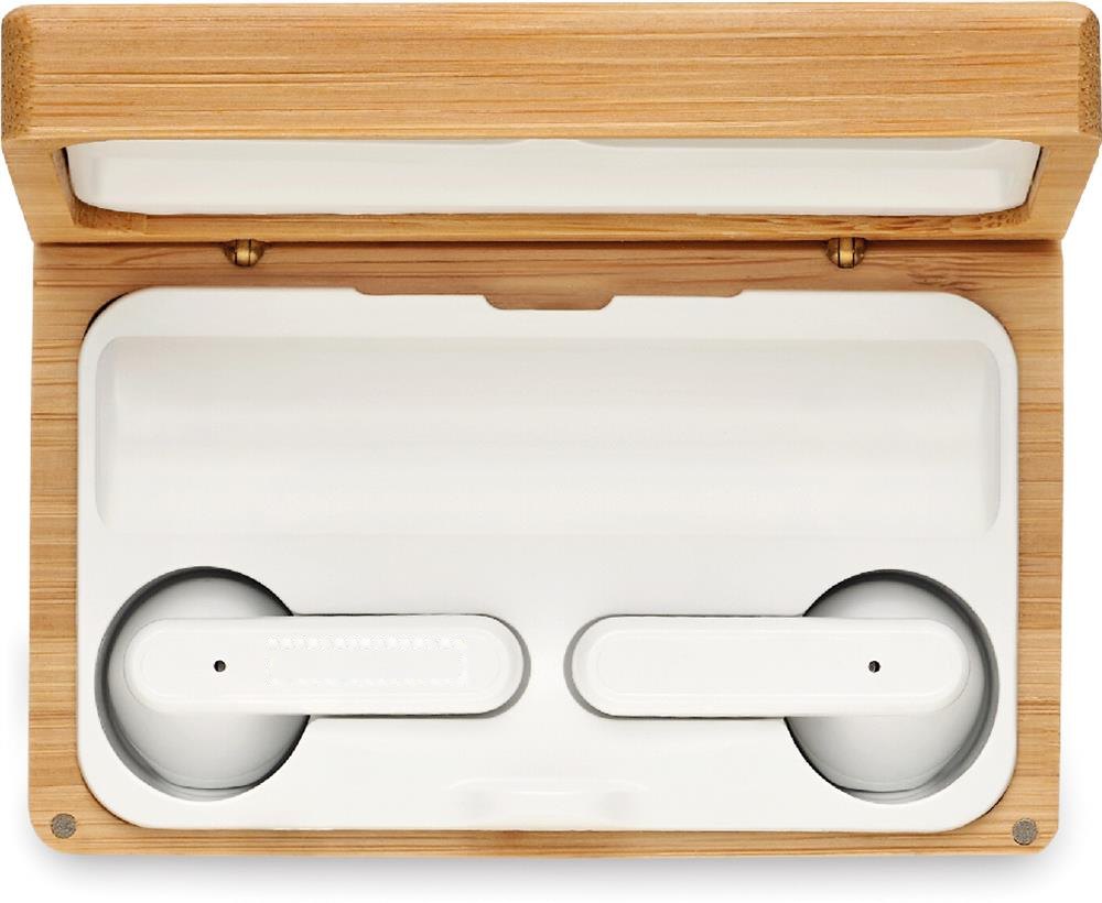 OREBAM - TWS oordopjes in bamboe doosje — drukvlak earbud links