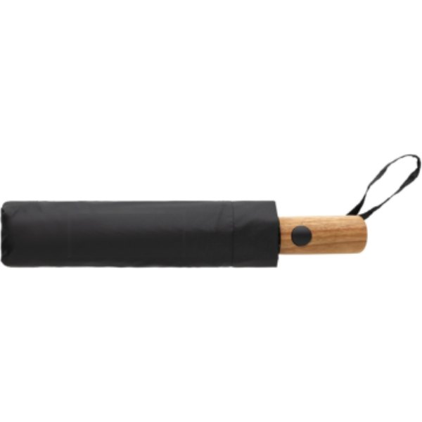 Kaycey 21" AWARE™ RPET Acaciahouten mini auto open paraplu — drukvlak etui