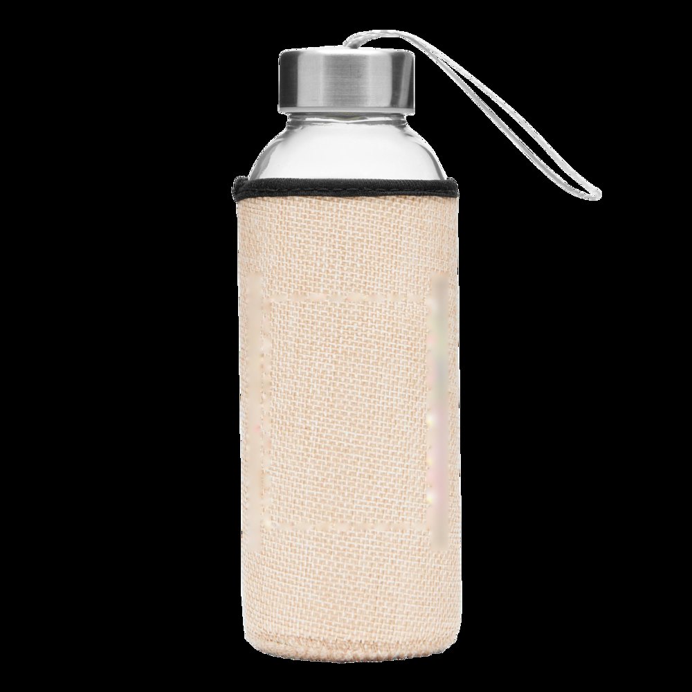 TAKE JUTY - Glazen drinkfles — drukvlak gecentreerd op de coloured cover