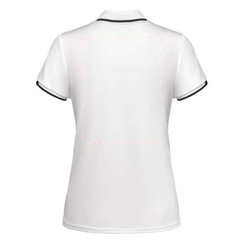 Tamil 150 g/m² sportpolo met korte mouwen voor dames — drukvlak impact hoog op de achterzijde