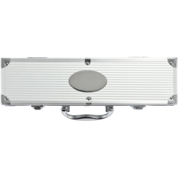 3-delige barbecue set in aluminium koffer — drukvlak metalen plaatje