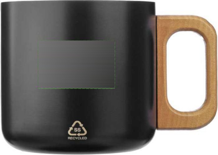 Mok Dwight | Gerecycled rvs | Houten handvat | 400 ml — drukvlak links van het oor