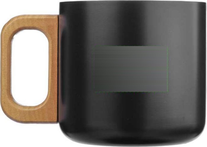Mok Dwight | Gerecycled rvs | Houten handvat | 400 ml — drukvlak rechts van het oor