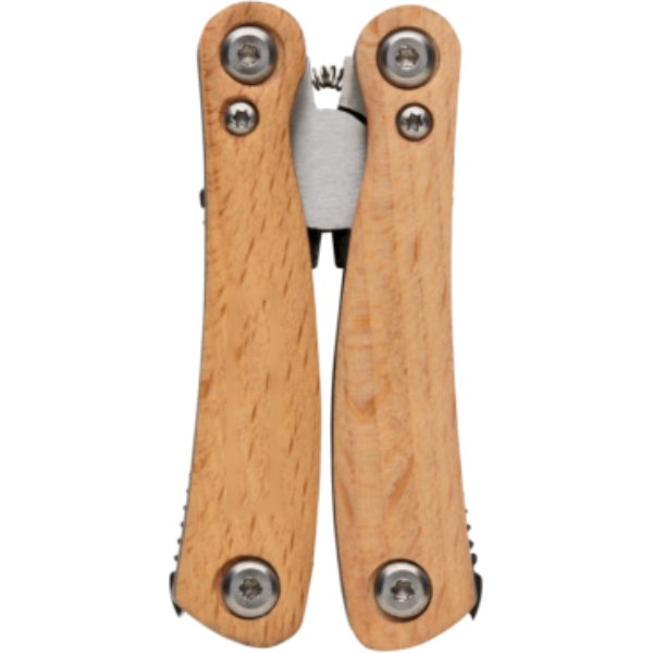Mini houten multitool — drukvlak artikel voorzijde links