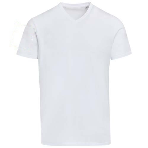 Balfour 200 g/m² unisex OCS organisch T-shirt met korte mouwen en V-hals — drukvlak rechter bicep