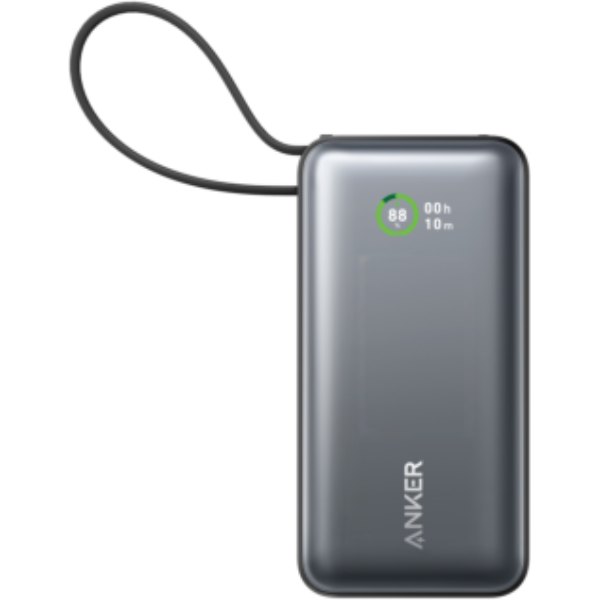 Anker Nano Powerbank 30 W, met ingebouwde USB-C-kabel — drukvlak artikel voorzijde