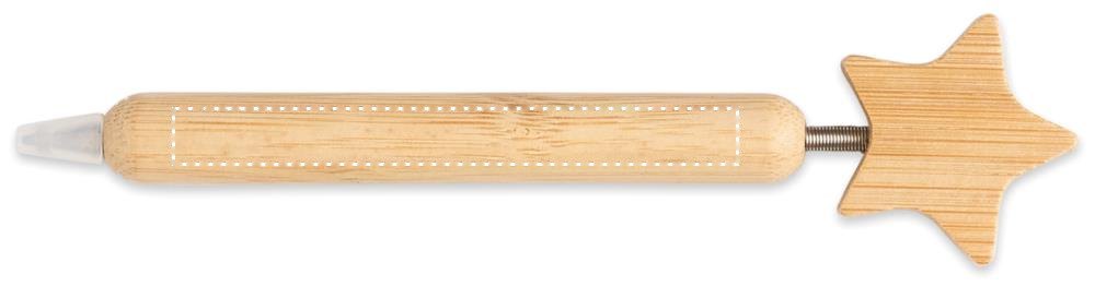 STARPEN - Bamboe balpen ster detail — drukvlak op de houder