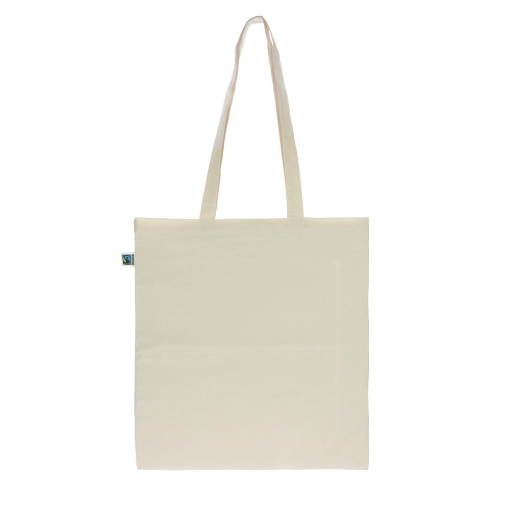 Fairtrade katoenen tas ecru lang 140g/m² 38x42cm — drukvlak voorkant gecentreerd