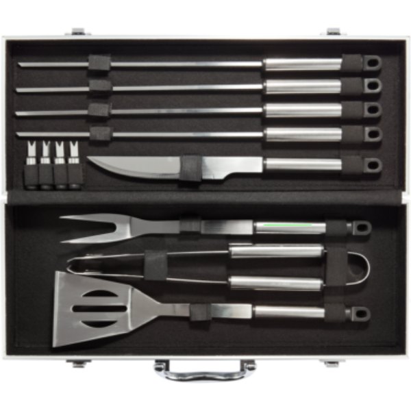 12-delige barbecue set in aluminium koffer — drukvlak vork