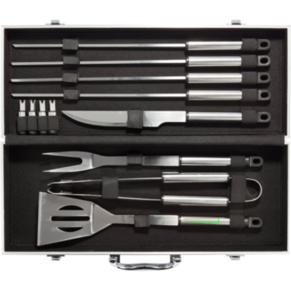 12-delige barbecue set in aluminium koffer — drukvlak spatel