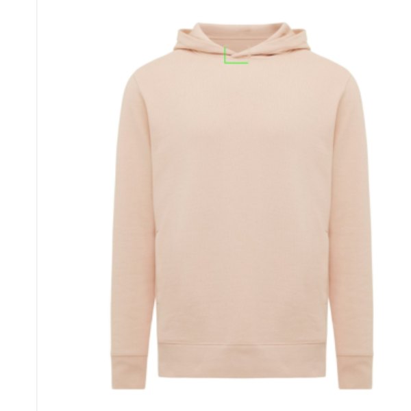 IQONIQ Yengo recycled katoen hoodie met steekzakken — drukvlak in de nek