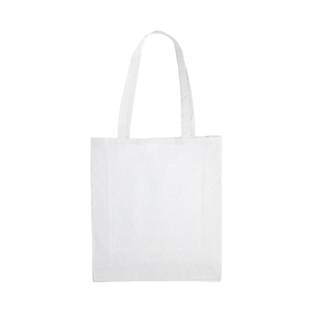 Draagtas gerecycled katoen met bodem 140g/m² 38x10x42cm — drukvlak midden voorzijde