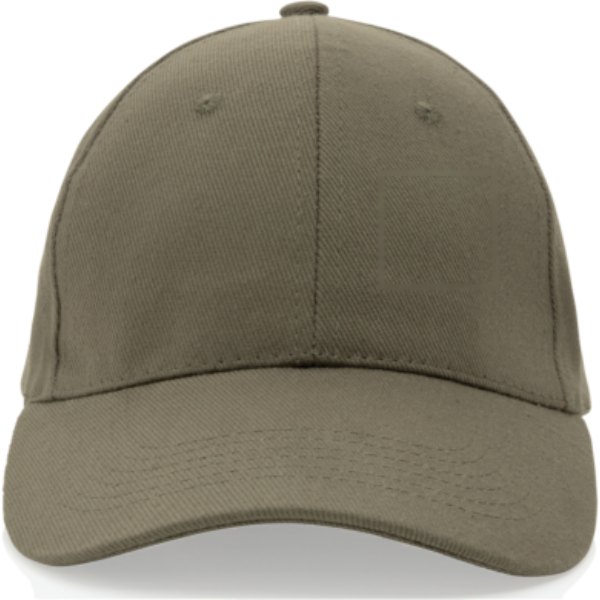 Impact AWARE™ 6 panel 280gr gerecycled katoenen cap — drukvlak artikel voorzijde links