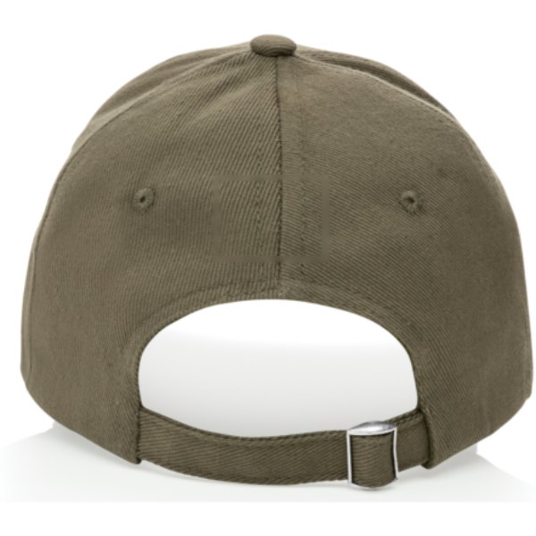 Impact AWARE™ 6 panel 280gr gerecycled katoenen cap — drukvlak artikel achterzijde