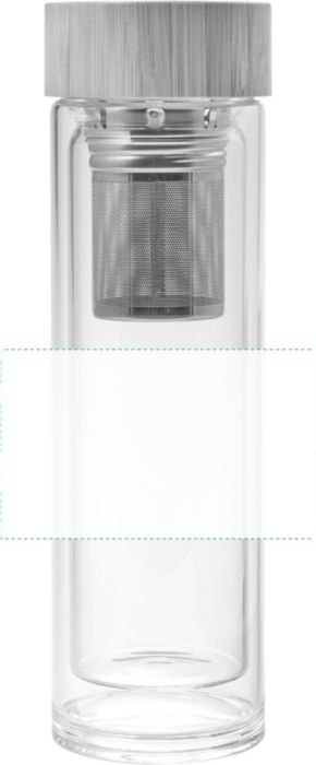 Drinkfles Vicente | Glas | Bamboe deksel | 420 ml — drukvlak rondom