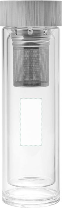 Drinkfles Vicente | Glas | Bamboe deksel | 420 ml — drukvlak voorzijde