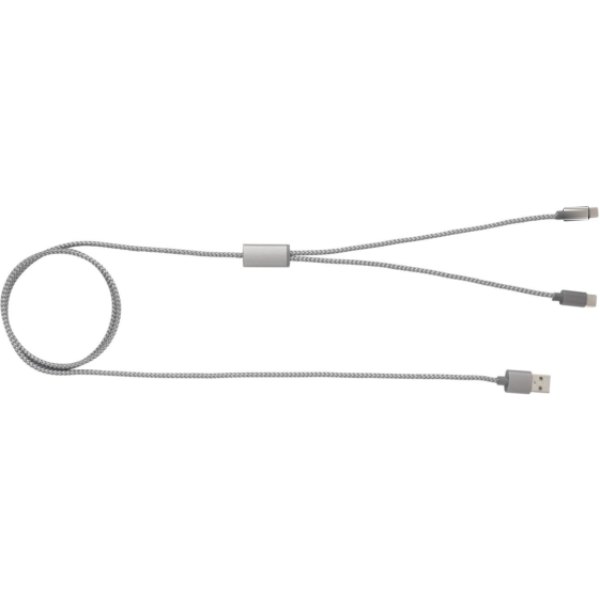 3-in-1 gevlochten nylon kabel — drukvlak usb-c bovenzijde