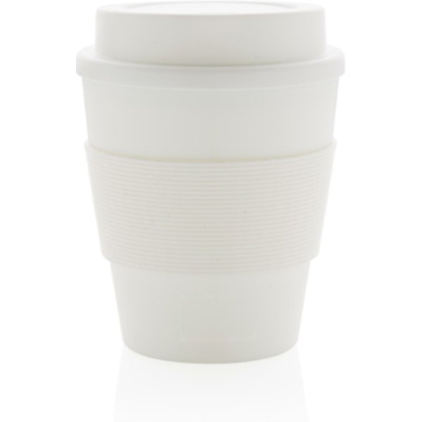 Herbruikbare koffiebeker met schroefdop 350ml — drukvlak artikel achterzijde beneden