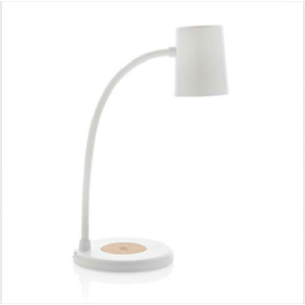 Zenara RCS 15W draadloze bureaulamp van gerecycled plastic — drukvlak artikel zijkant links