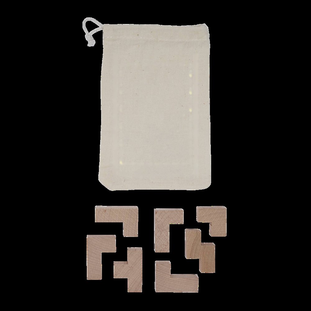 CRAZY CUBE - Houten puzzel — drukvlak gecentreerd op de achterzijde van de tas