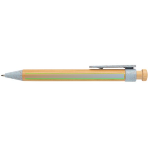 Bamboe pen met tarwestro clip — drukvlak naast clip
