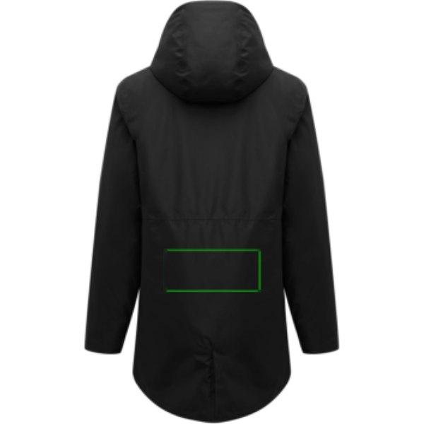 IQONIQ Thelon recycled polyester parka — drukvlak artikel achterzijde beneden