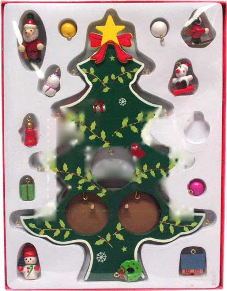 WOODTREE - Houten kerstboom met decoratie — drukvlak sticker op doos