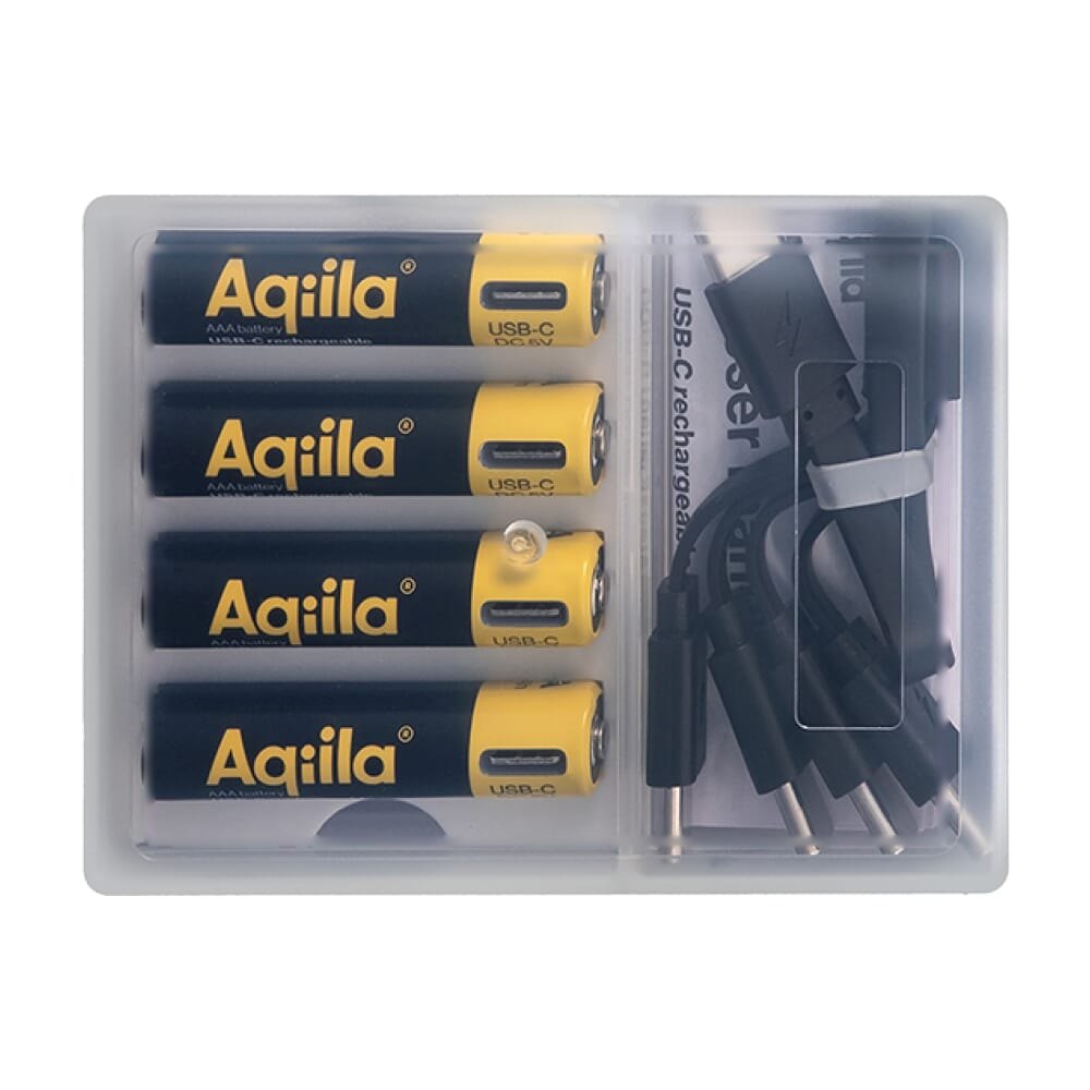 Aqiila Oplaadbare USB-C Batterijen AA 600mAh 4-pack — drukvlak bovenkant