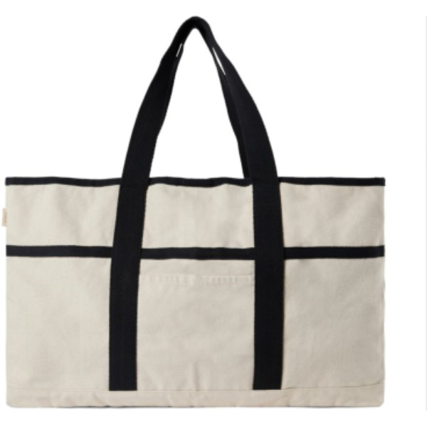 VINGA Volonne AWARE™ recycled canvas strandtas — drukvlak artikel voorzijde links