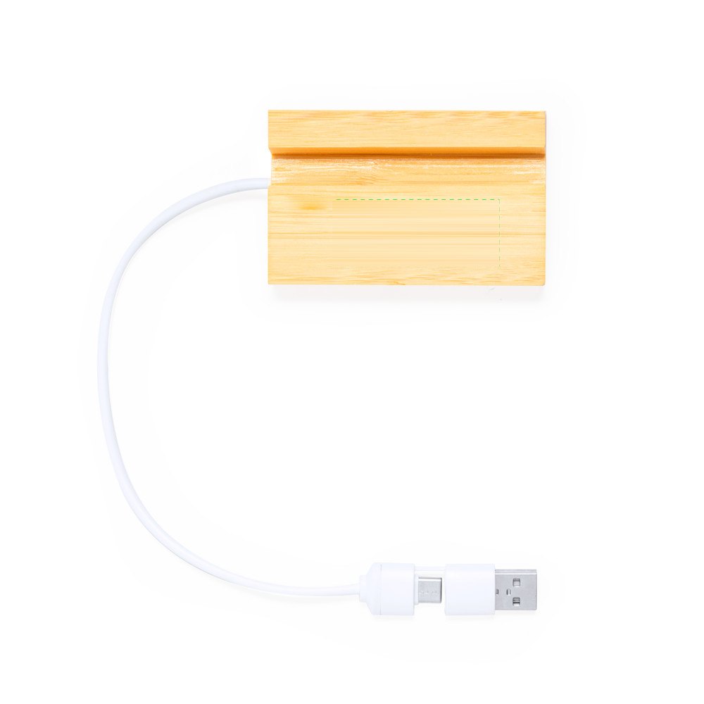 USB Hub Cirzo — drukvlak voorzijde houten blok