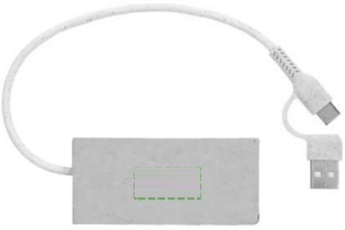 Aluminium en gerecycled papier USB-hub Paulo — drukvlak achterzijde