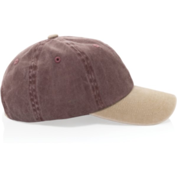 BEAU AWARE™ Washed 6 panel 270gsm cotton twill two tone cap — drukvlak artikel zijkant rechts