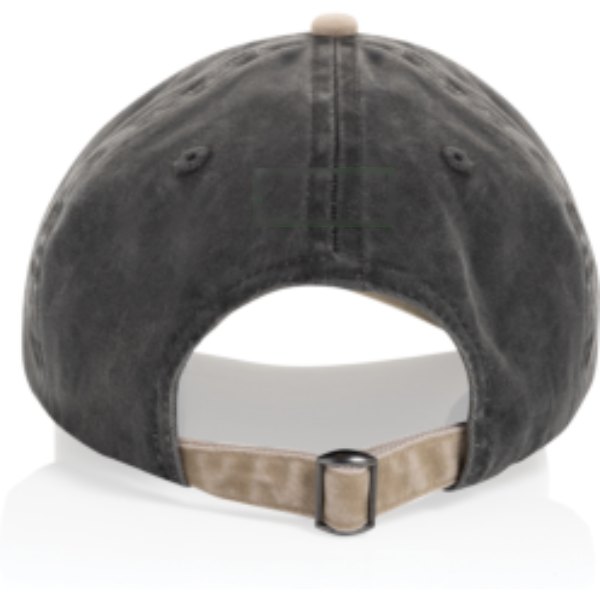 BEAU AWARE™ Washed 6 panel 270gsm cotton twill two tone cap — drukvlak artikel achterzijde