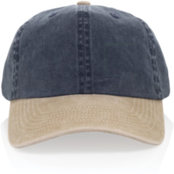 BEAU AWARE™ Washed 6 panel 270gsm cotton twill two tone cap — drukvlak artikel voorzijde links
