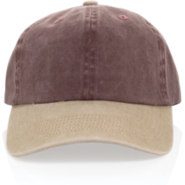 BEAU AWARE™ Washed 6 panel 270gsm cotton twill two tone cap — drukvlak artikel voorzijde
