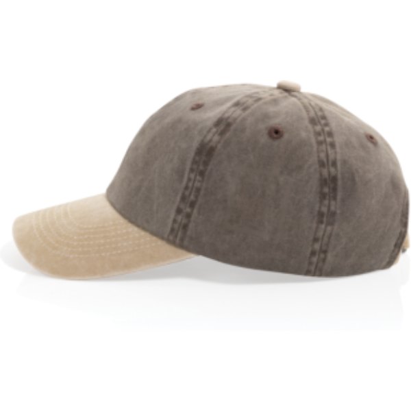 BEAU AWARE™ Washed 6 panel 270gsm cotton twill two tone cap — drukvlak artikel zijkant links