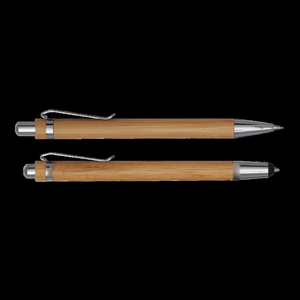 DOUBLE BAMBOO - Schrijfset — drukvlak op de rechts zijde van de clip van de pen