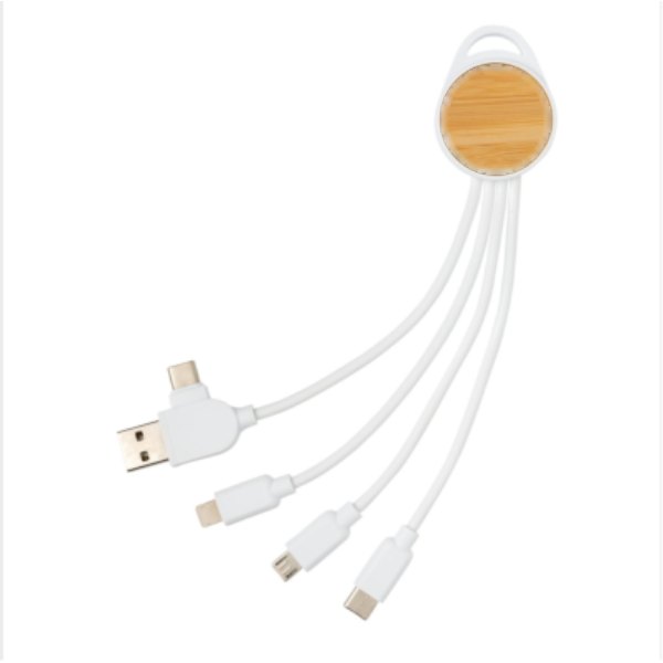 RCS gerecycled plastic Ontario 6-in-1 ronde kabel — drukvlak artikel bovenzijde