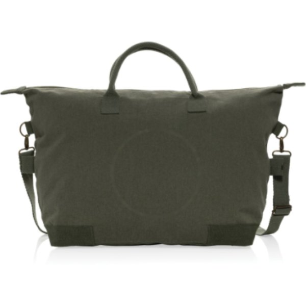 Kezar AWARE™ 500gsm gerecycled canvas deluxe weekendtas — drukvlak artikel achterzijde