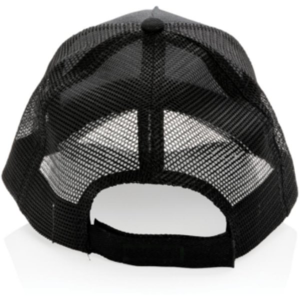 Impact AWARE™ 5 panel recycled katoenen truckercap — drukvlak band