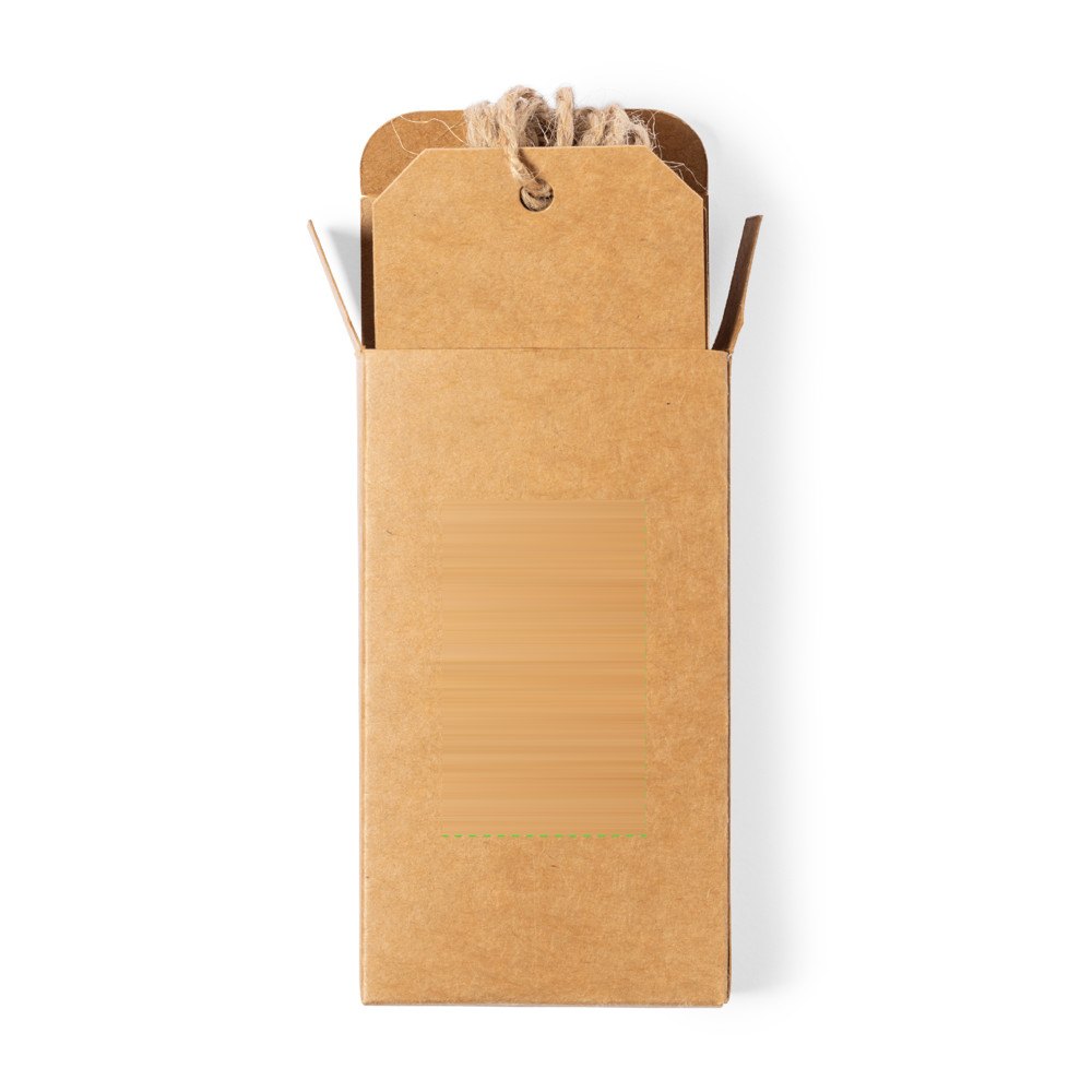 Geschenk Hangtags Set Qualix — drukvlak op de presentatie doos