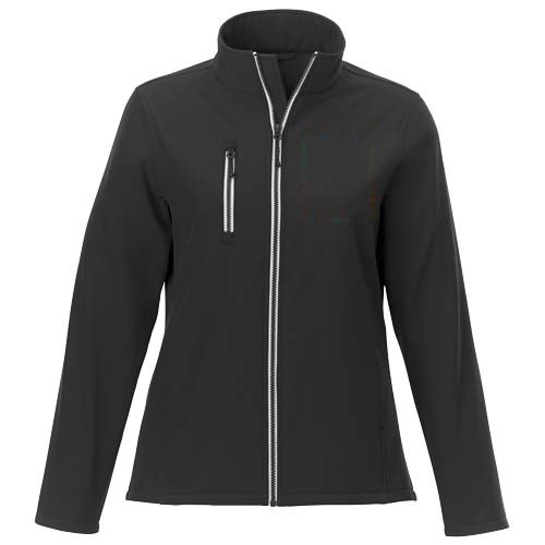 Orion softshell dames jas — drukvlak linker borst