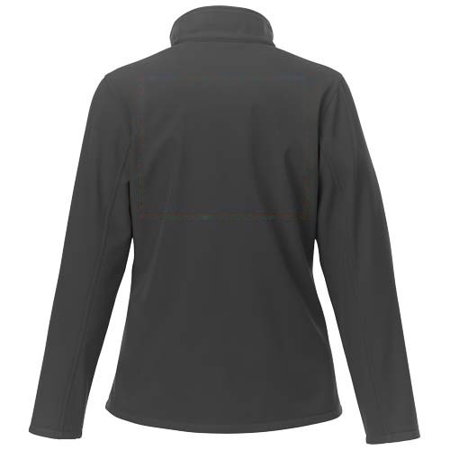 Orion softshell dames jas — drukvlak impact hoog op de achterzijde