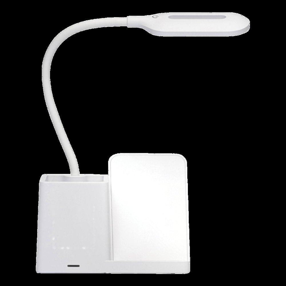 LIGHT & CHARGE - Bureaulamp met laadstation — drukvlak gecentreerd op de voorzijde van de doos