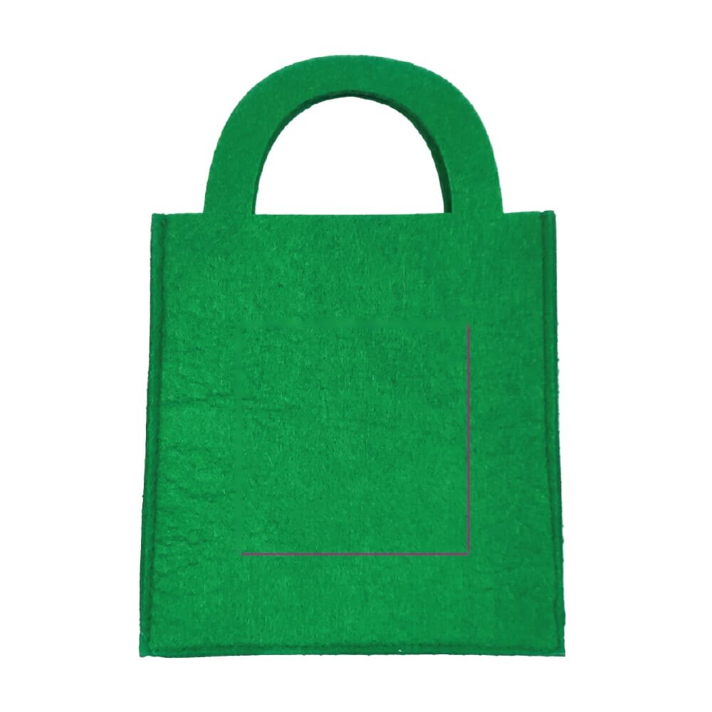 Vilten geschenktasje 15 x 21 cm — drukvlak midden op de achterkant