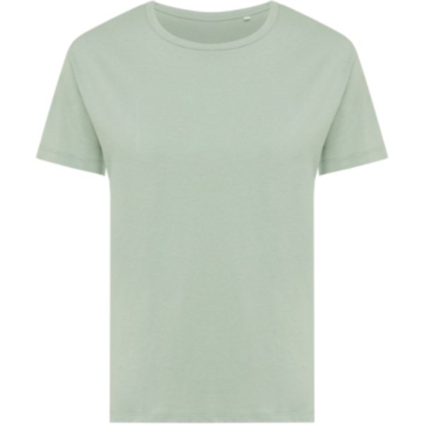 IQONIQ Yala dames lichtgewicht gerecycled katoen t-shirt — drukvlak borst rechterzijde