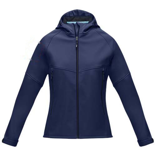 Coltan dames GRS-gerecycled softshell jack — drukvlak rechter bicep